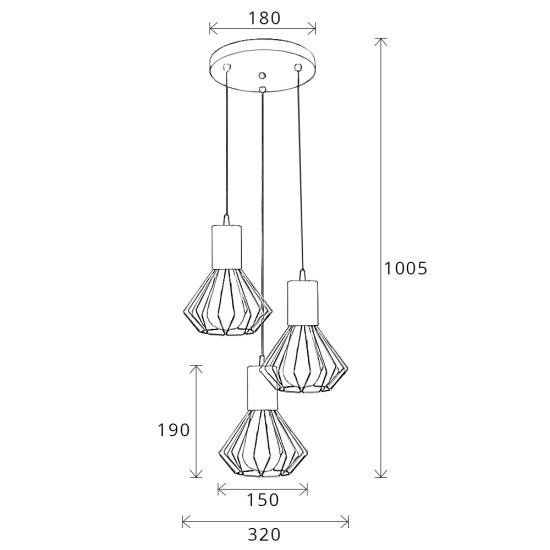 Светильник лофт MSK Electric Diadem подвесной на три плафона с бронзовым патроном NL 2215-3R BK+BN
