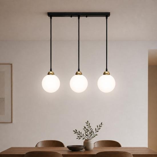 Светильник подвесной MSK Electric Luna с плафонами шарами на планке под три лампы Е27 PL 2026-3 BK