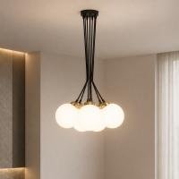 Люстра подвесная MSK Electric Luna светильник на семь плафонов шаров Е27 d-150мм PL 202612-7R BK
