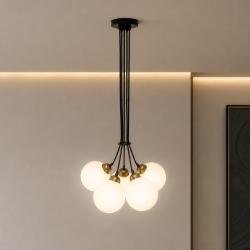Світильник підвісний MSK Electric Luna на п'ять плафонів куль під лампи E27 чорний PL 202611-5R BK