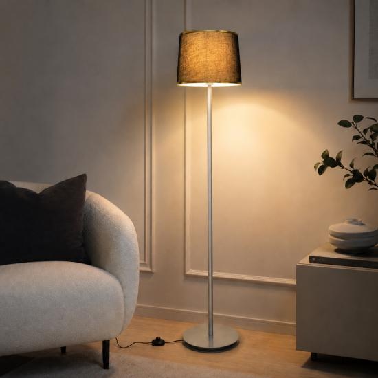 Торшер напольный MSK Electric Palermo c черным плафоном из ткани под лампу Е27 серебро NL 3621 SL+BK