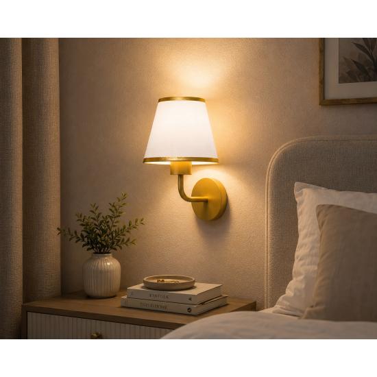 Бра с плафоном из ткани MSK Electric Palermo настенный светильник античное золото NL 95155-1 GD+WH