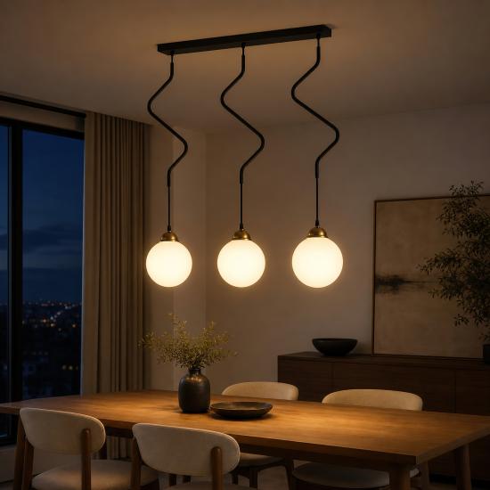 Светильник подвесной на планке MSK Electric Luna с тремя плафонами шарами 150мм Е27 PL 9015-3 BK