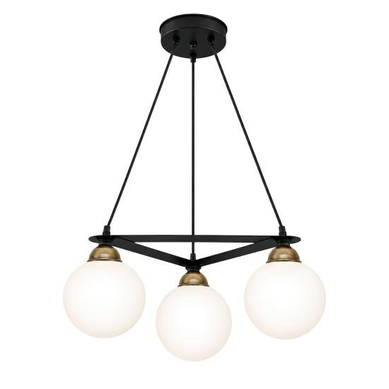 Люстра подвесная MSK Electric Luna на три стеклянных плафона шара под лампы Е27 PL 102026-3 BK
