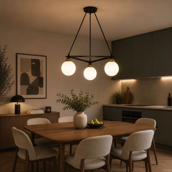 Люстра подвесная MSK Electric Luna на три стеклянных плафона шара под лампы Е27 PL 102026-3 BK