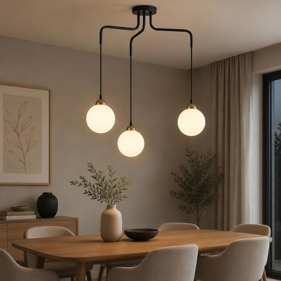 Люстра подвесная MSK Electric Luna на три плафона шара под лампы Е27 PL 202026-3 BK