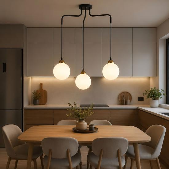 Люстра подвесная MSK Electric Luna на три плафона шара под лампы Е27 PL 202026-3 BK