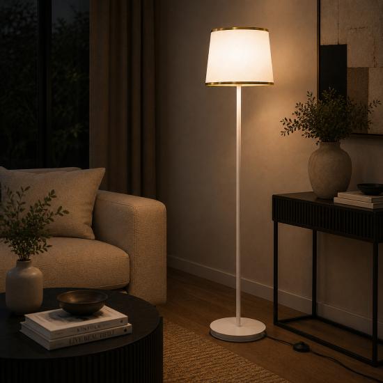 Торшер MSK Electric Palermo c белым плафоном из ткани под лампу Е27 с белым основанием NL 3621 WH+WH