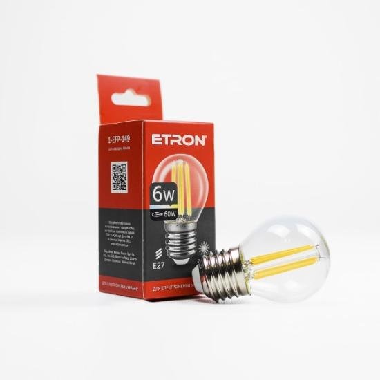 Лампа Кулька 6w G - 45 3000k E27 ETRON Filament 1 - EFP - 149