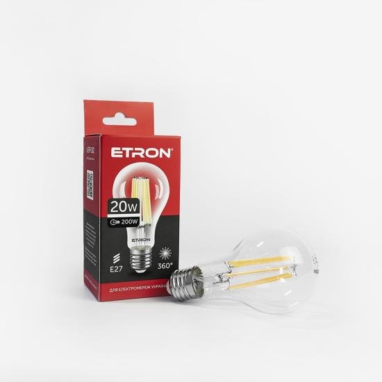 Лампа светодиодная ETRON филаментная A65 20W 4200K E27 прозрачная 1-EFP-102