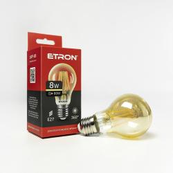 Лампа LED ETRON філаментная груша A60 E27 8W 2700K золото 1-EFP-185