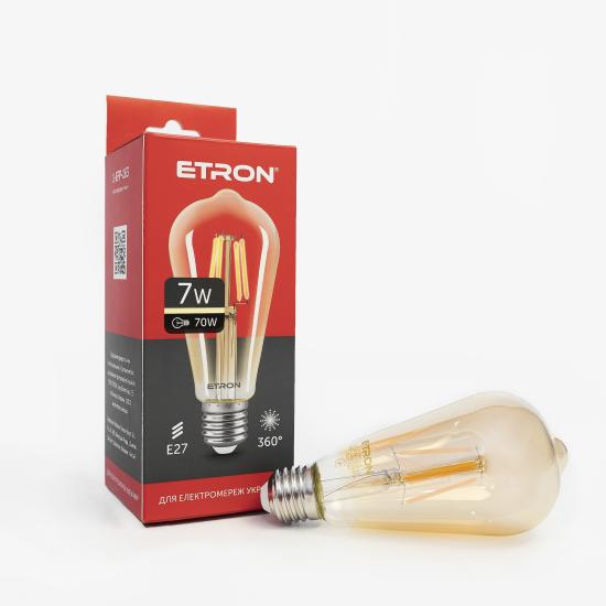 Лампа LED ETRON филаментная ST64 E27 7W золото 1-EFP-163