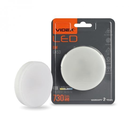 Лампа светодиодная таблетка 8W GX53 LED 4100K 730 Lm 220V VIDEX